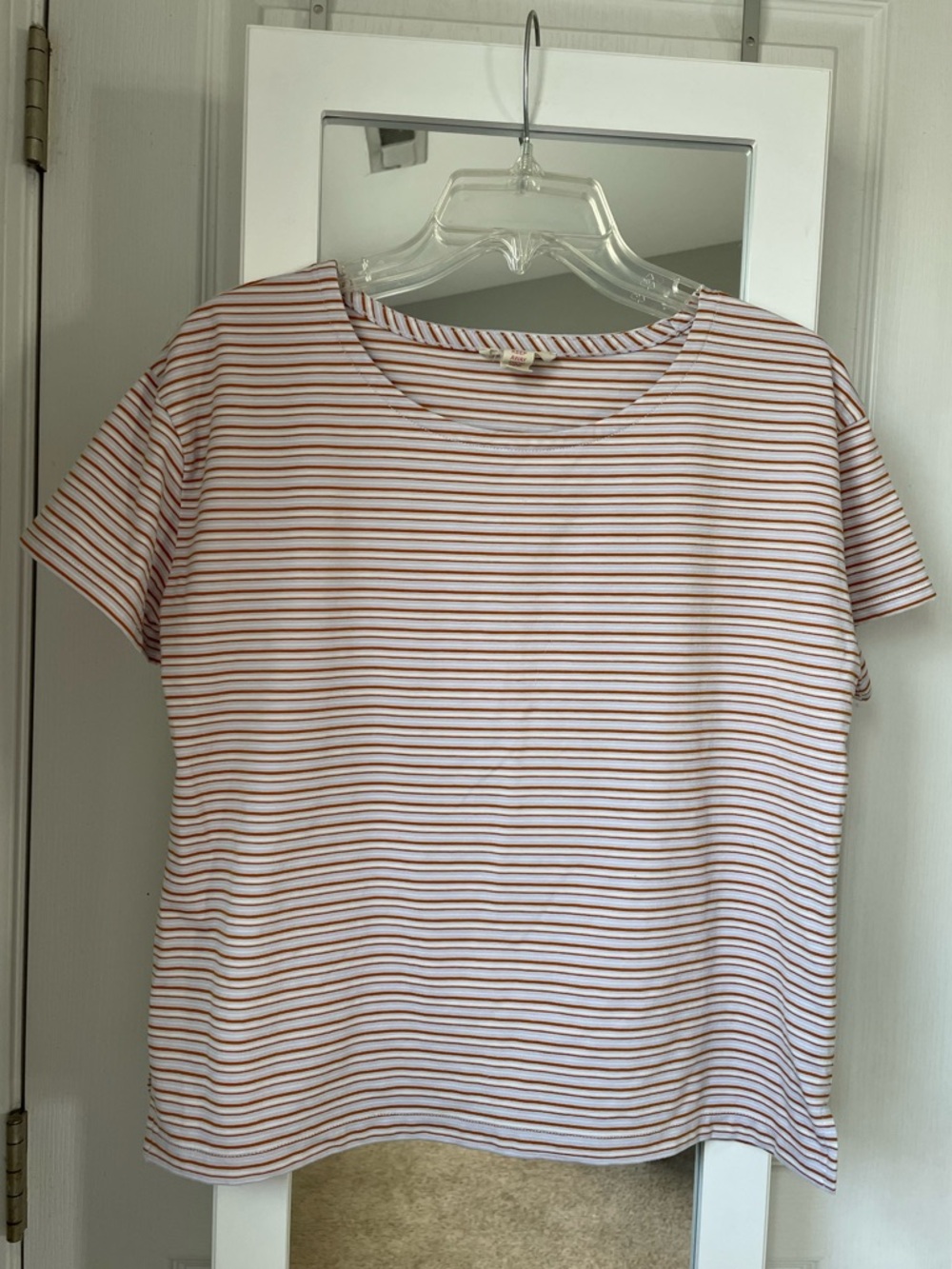 Madewell White Tee with Rust Stripe Detail
